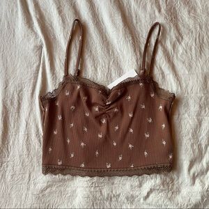H&M brown cropped tank top with pink flowers
